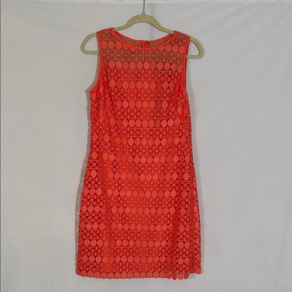 NWT Lauren By Ralph Lauren Dress Size 10 Orange Coral Embroidered Overlay